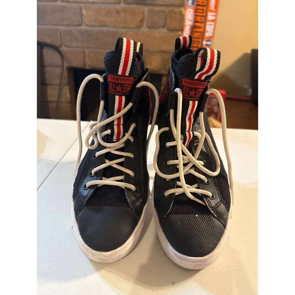 Converse All Star M7/W9 Black & Red High-Top Sneakers - Image 2