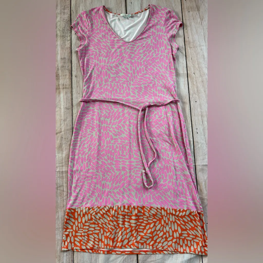 Boden Jersey Knit Print Color Block Dress Size 10L Portugal Office Summer Spring Pink - Image 4