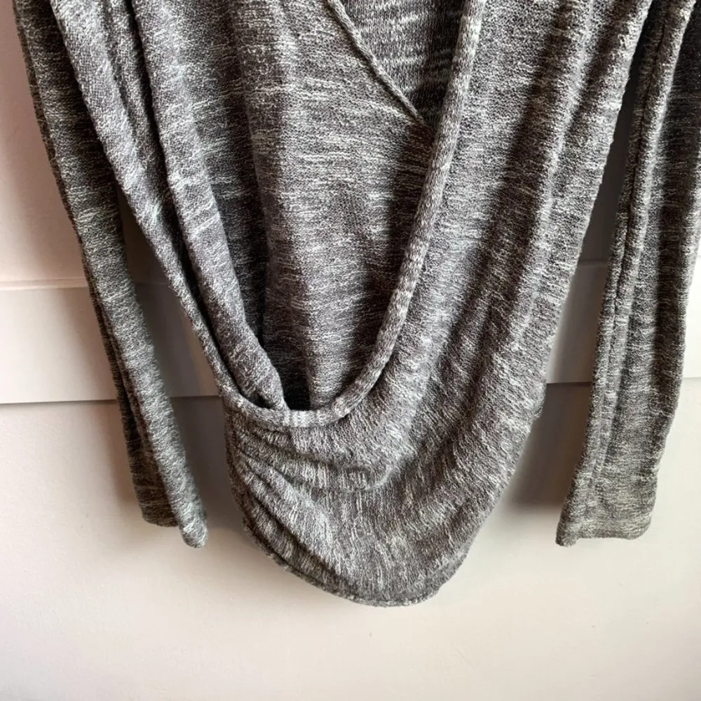 Free People Heathered Gray Deep V Faux Wrap Sweater - Image 9