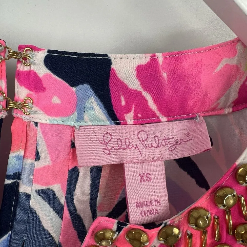 Lilly Pulitzer Ariele Romper High Tide Navy Tropicolada Floral Print Size XS‎ - Image 9