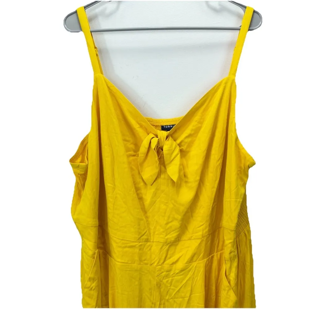 Torrid Bright Yellow Challis Smocked Sleeveless Tie Front Romper Size 4X Pockets - Image 7