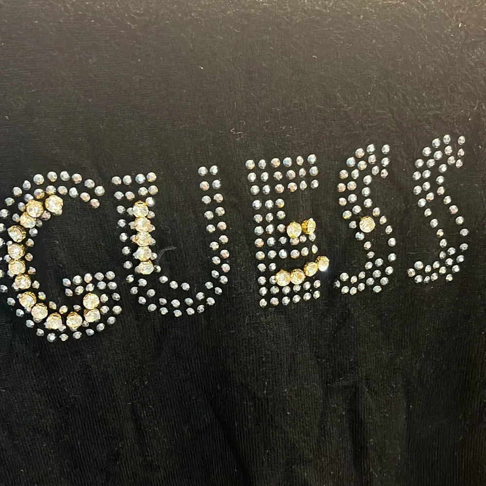 GUESS Sweater Crewneck Rhinestone Logo Front Black-Small - Image 5