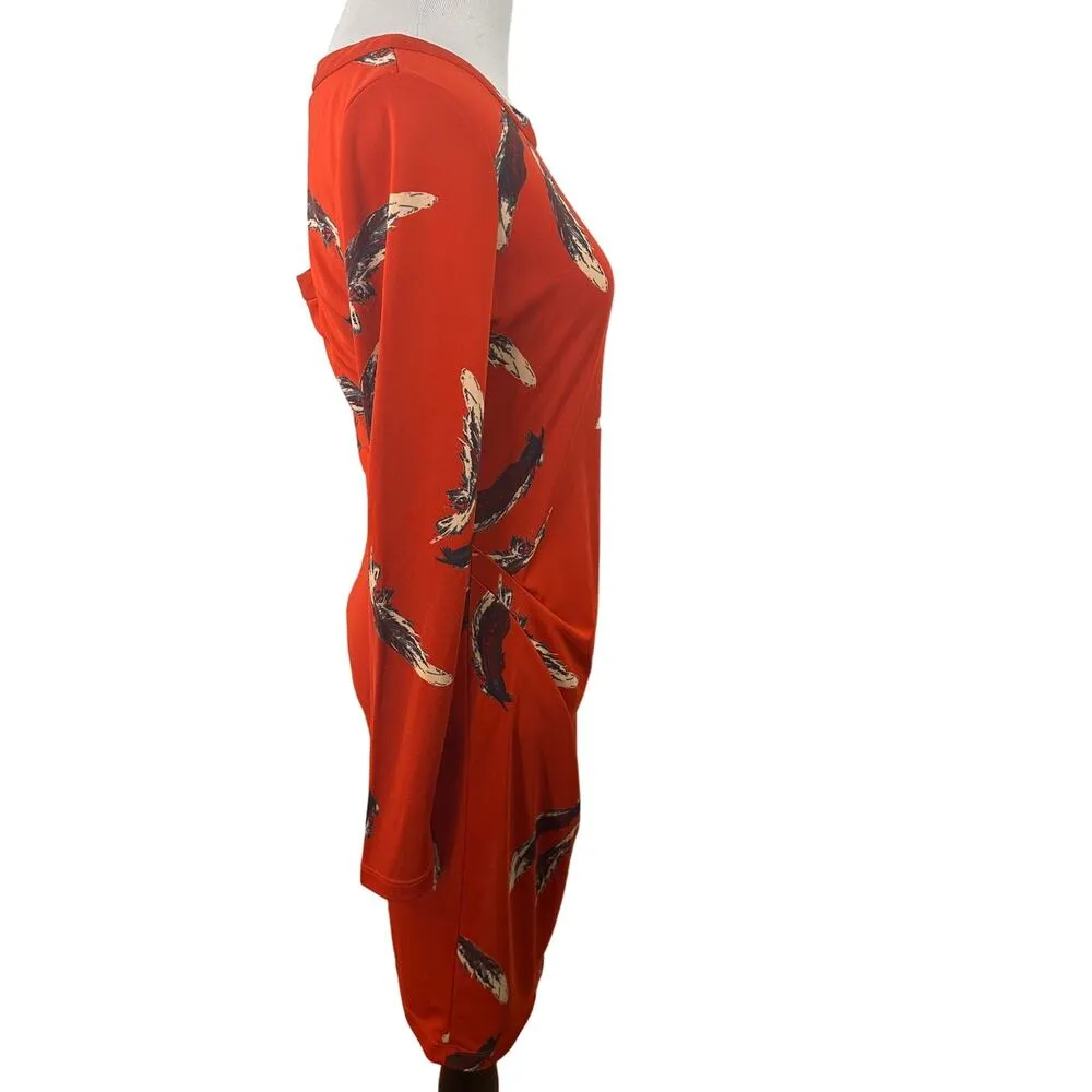 Yoana Baraschi Anthropologie Redish Orange Long Sleeve Feather Dress Size Small - Image 4