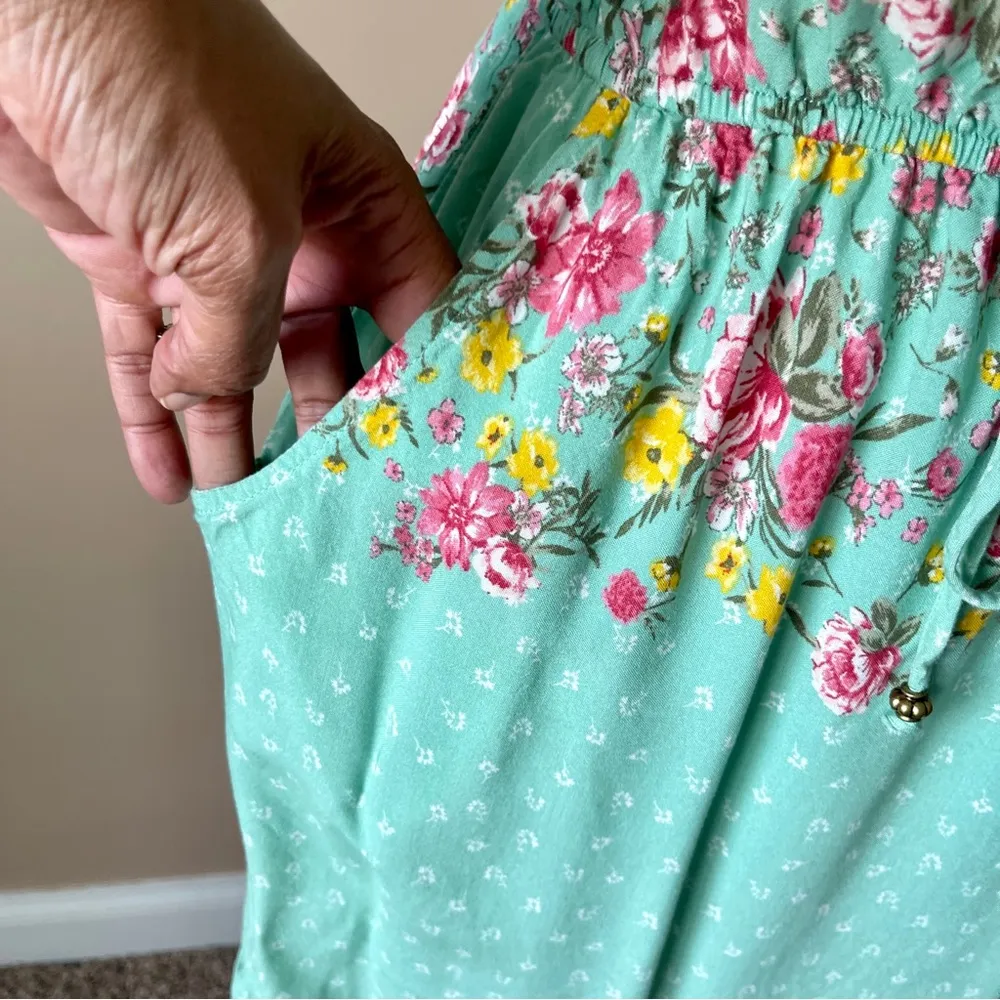 BEBOP | Green Floral Mini Swing Dress Sz M - Image 4