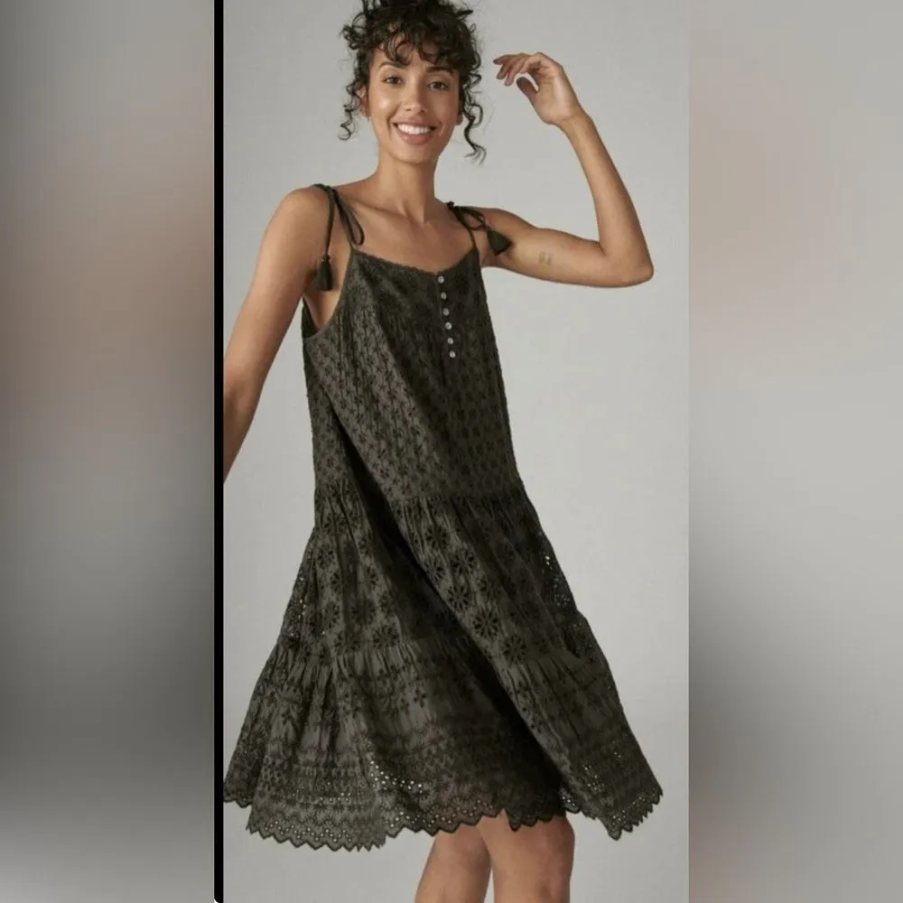 Lucky Brand Women's Tie Sleeve Tiered Eyelet Coastal cowgirl Dress - Size Medium - Image 2