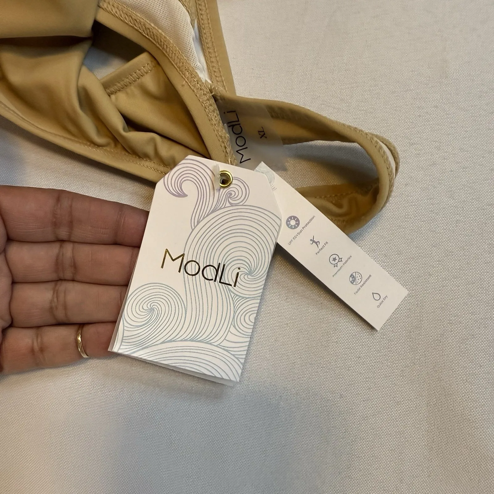 ModLi Women's Plus Removable Cups Racerback Swim Support Firm Bra Nude Size XL Tan - Image 9