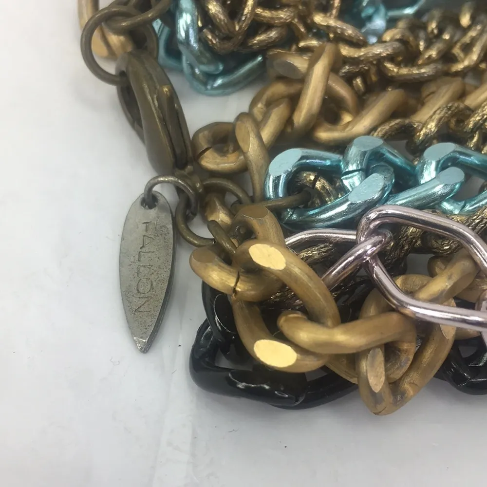 Fallon Multi 8 layer multi color statement chain necklace 16" metal Y2k Blue - Image 4