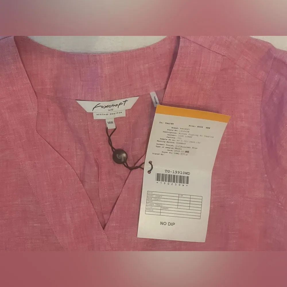 Foxcroft Women's Plus Size 14 Pink Linen Shirt Dress 3/4 Sleeve V-Neck - Image 14