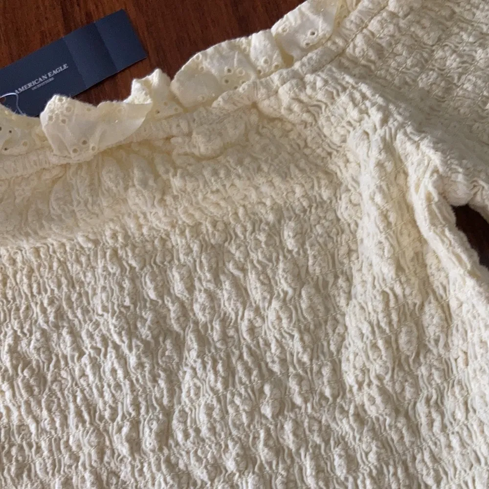 American Eagle Yellow Ruffled Smocked Crop Top Off Shoulder Blouse Frilled NWT - Image 3