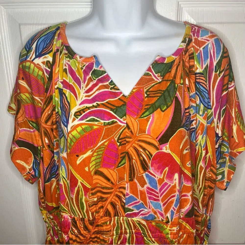 C&C California Floral Tropical Jersey Dress Short Sleeve Orange Plus Size 1X NWT - Image 3