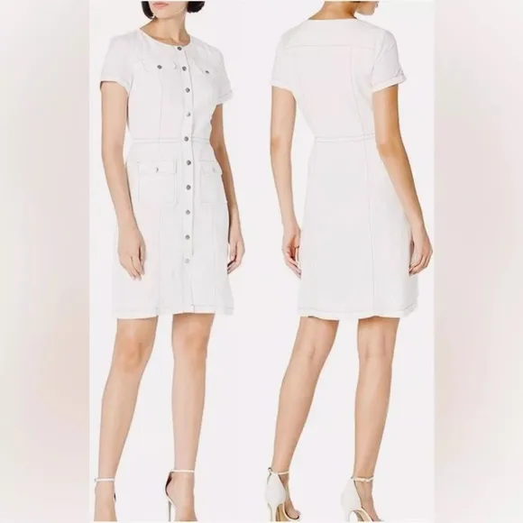 New KARL LAGERFELD PARIS Linen Blend Shirt Dress Snap Front Short Sleeve Size 2 - Image 2