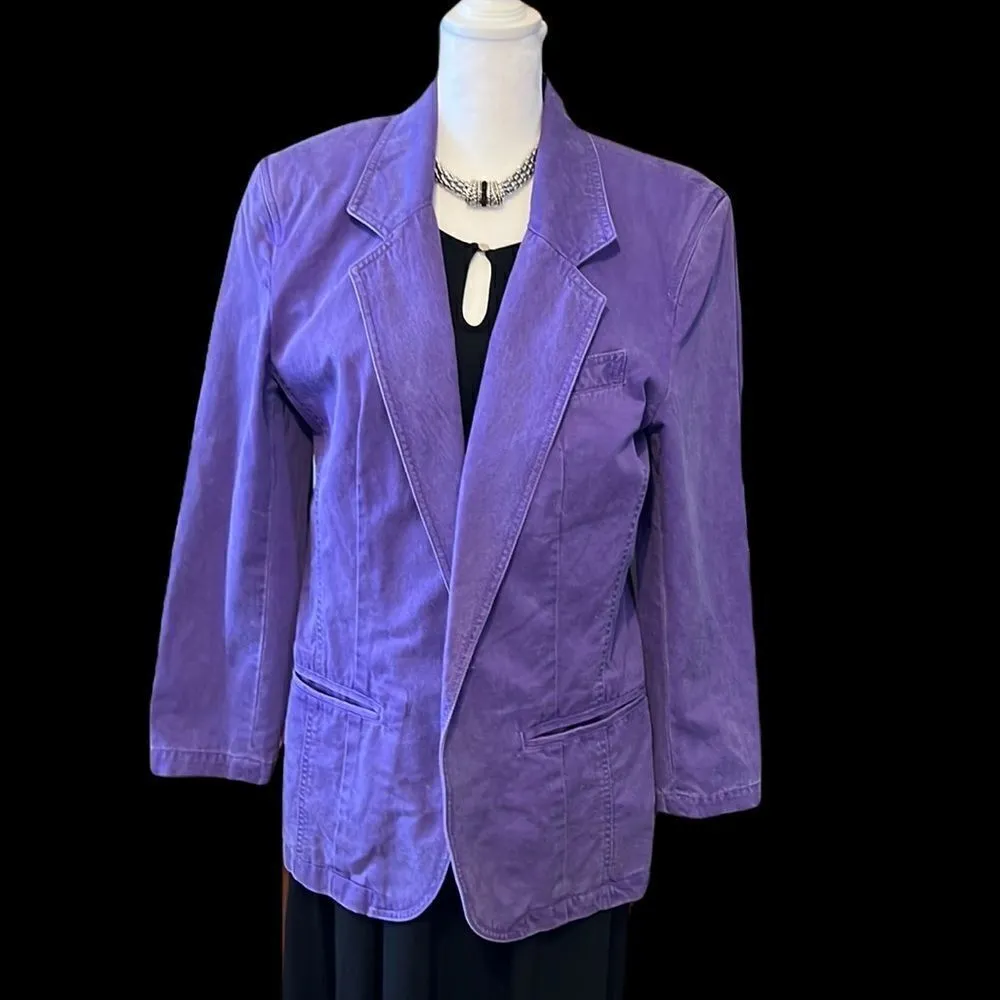 Liz Claiborne LizWear sz4 purple denim jacket w/removable shoulder pads EUC - Image 2