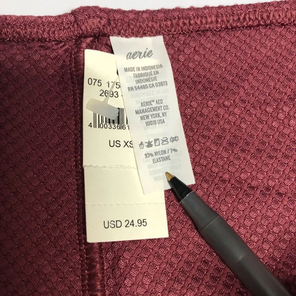 Aerie Bikini Bottom Cheeky String Ties Textured Burgundy XS - Image 3