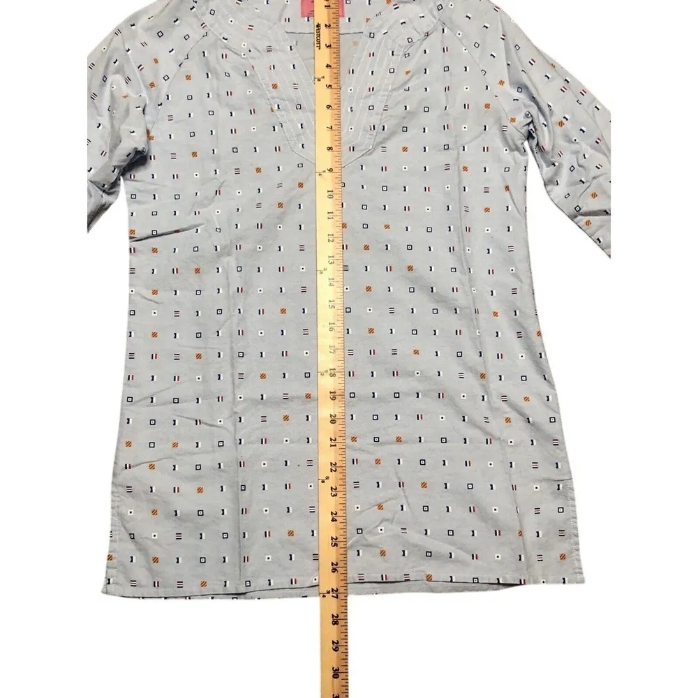 Castaway Nantucket Island Shirt Women's Tunic‎ Top Size Xs Blue Flag All Over - Image 5