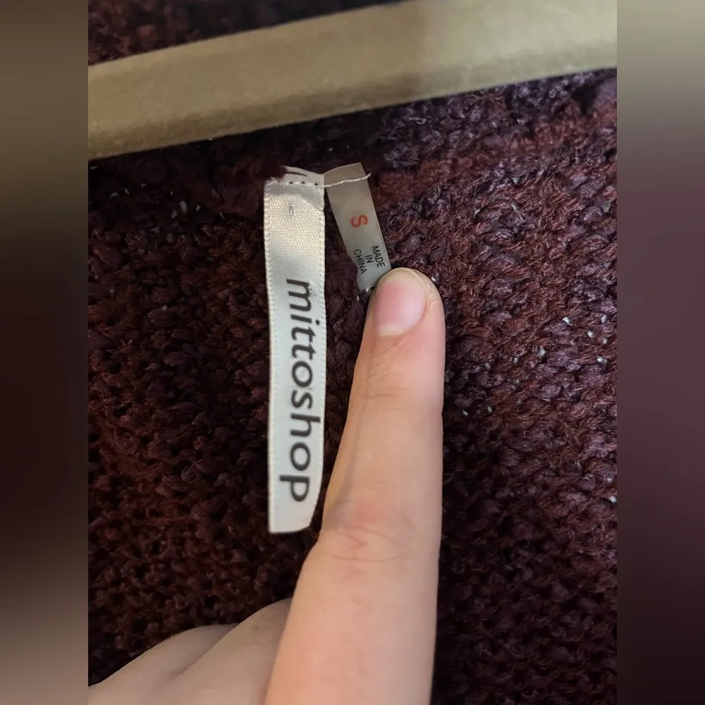 Mittoshop Sz S Asymmetrical Trim Layer Flare Chunky Knit Red Plum Color Cardigan - Image 16