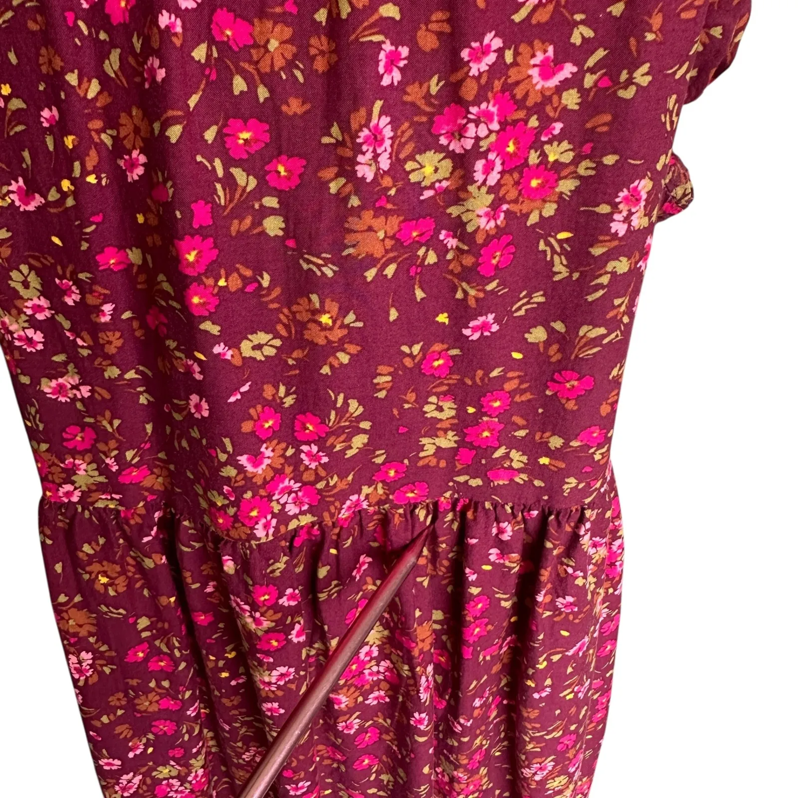 Time & Tru Floral Dress L Babydoll Bloomcore Shabby Chic Cottagecore Cap Sleeve‎ Red Size L - Image 6