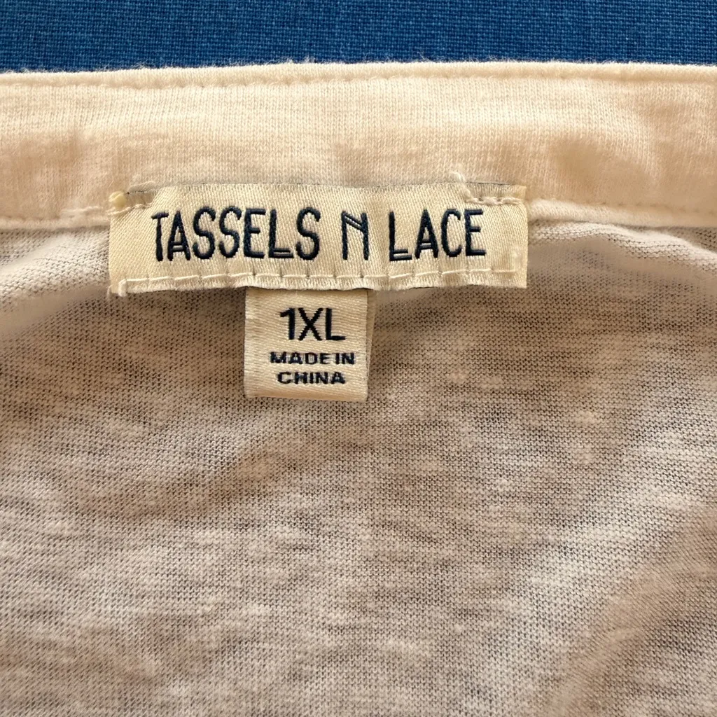 Tassels N Lace NWOT Cold Shoulder Halter LS Top w/ Sheer Embroidered Sleeves - Image 5