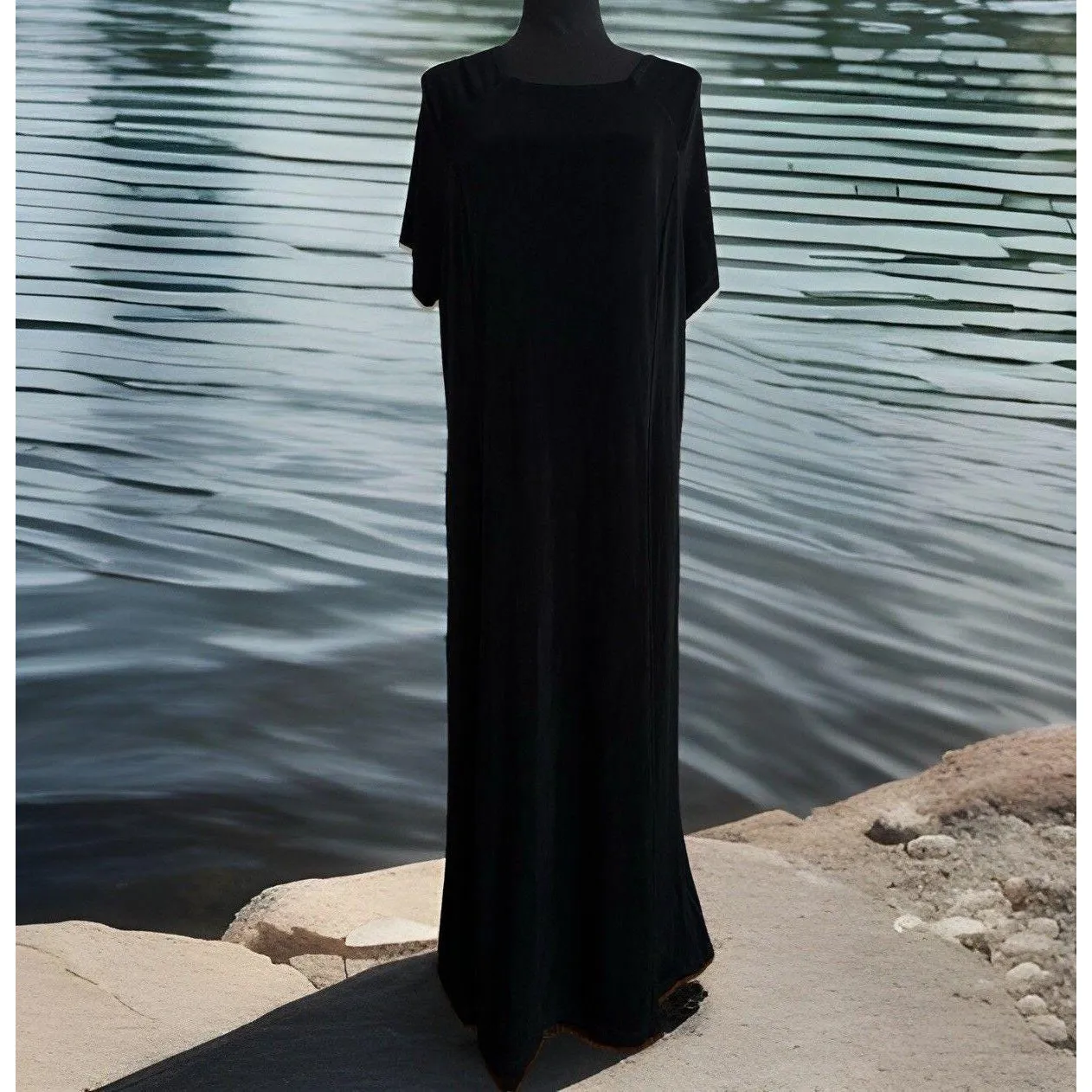 Y2k‎ shabby Chic Coldwater Creek Black Slinky Stretchy Maxi Dress XL Whimsigoth - Image 4