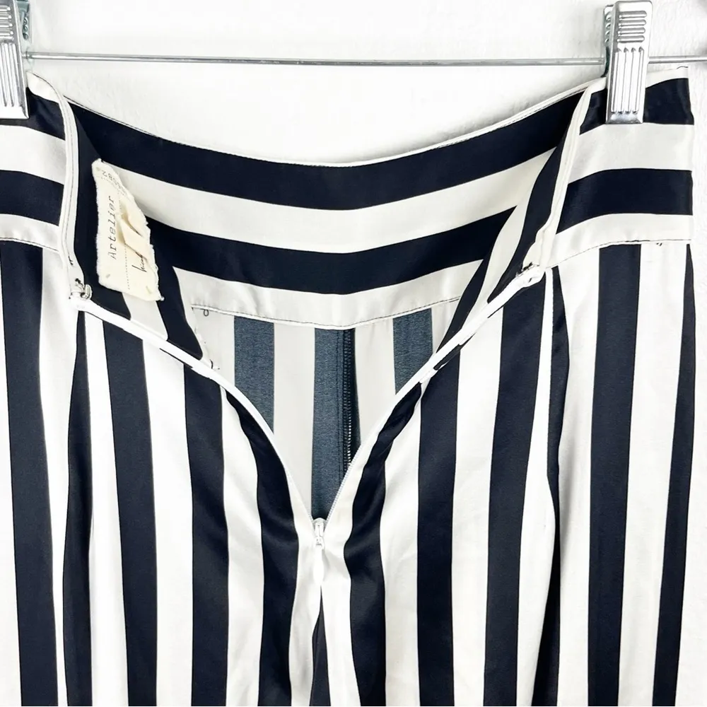 ARTELIER NICOLE MILLER Silk Blend Striped Ruffle Trim High Front Splits Pants 0 - Image 7