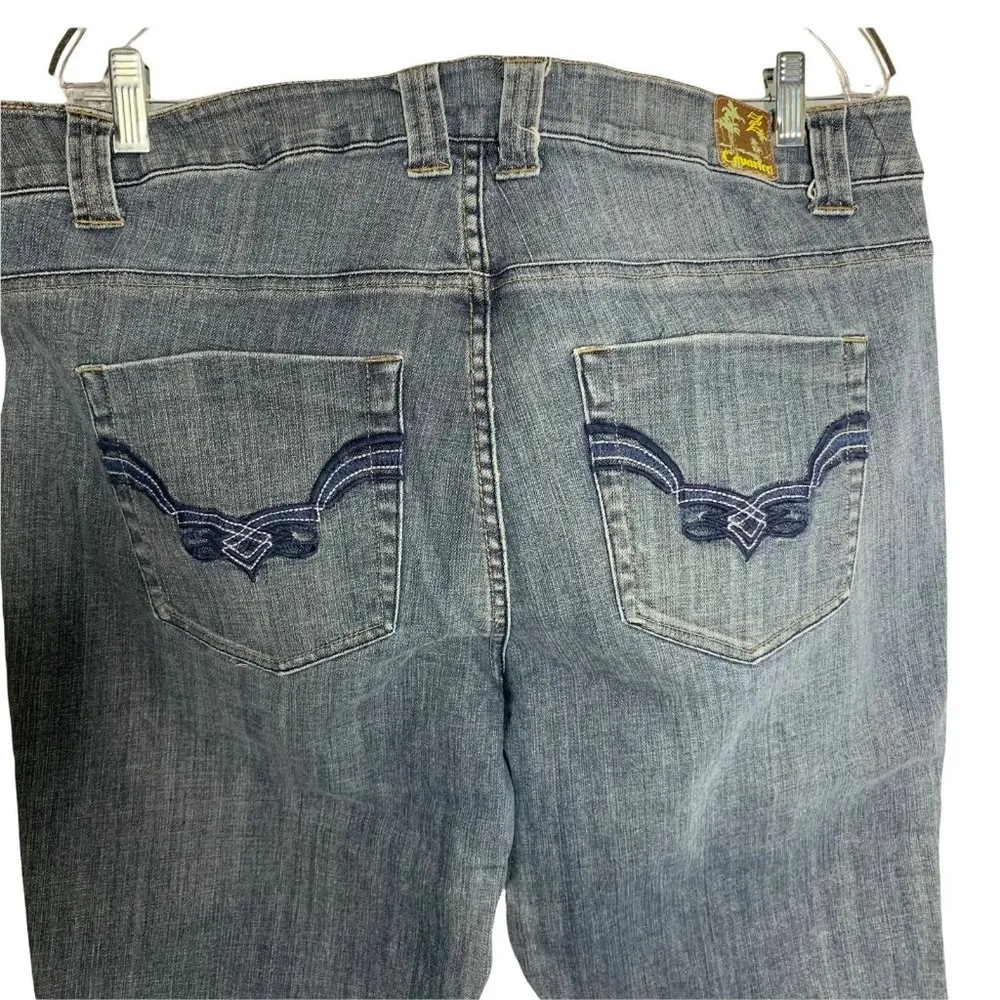 Vintage 90s Z Cavaricci Capri Jeans 18 Blue Stone Wash Denim Pockets Embroidery - Image 4