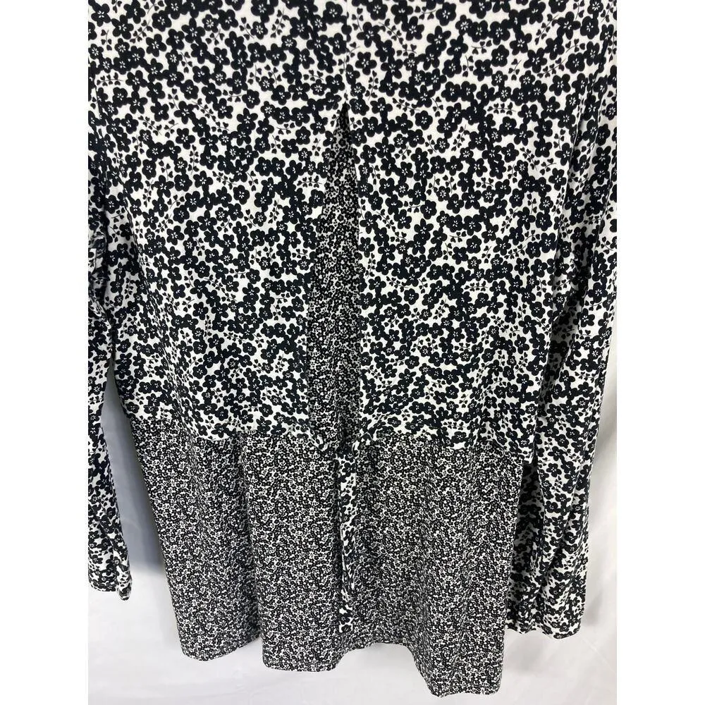 J Jill Wearever Floral Tie Back Long Sleeve Blouse Size Medium Black - Image 6
