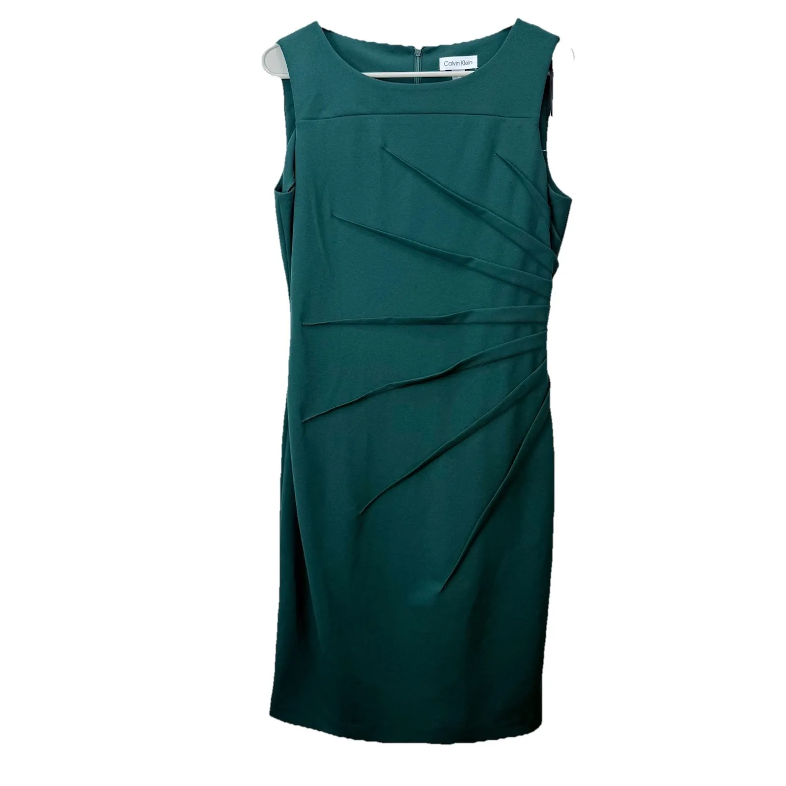 Calvin Klein Green‎ Sunburst Seam Stretch Crepe Sleeveless Sheath Dress Size 10 - Image 6