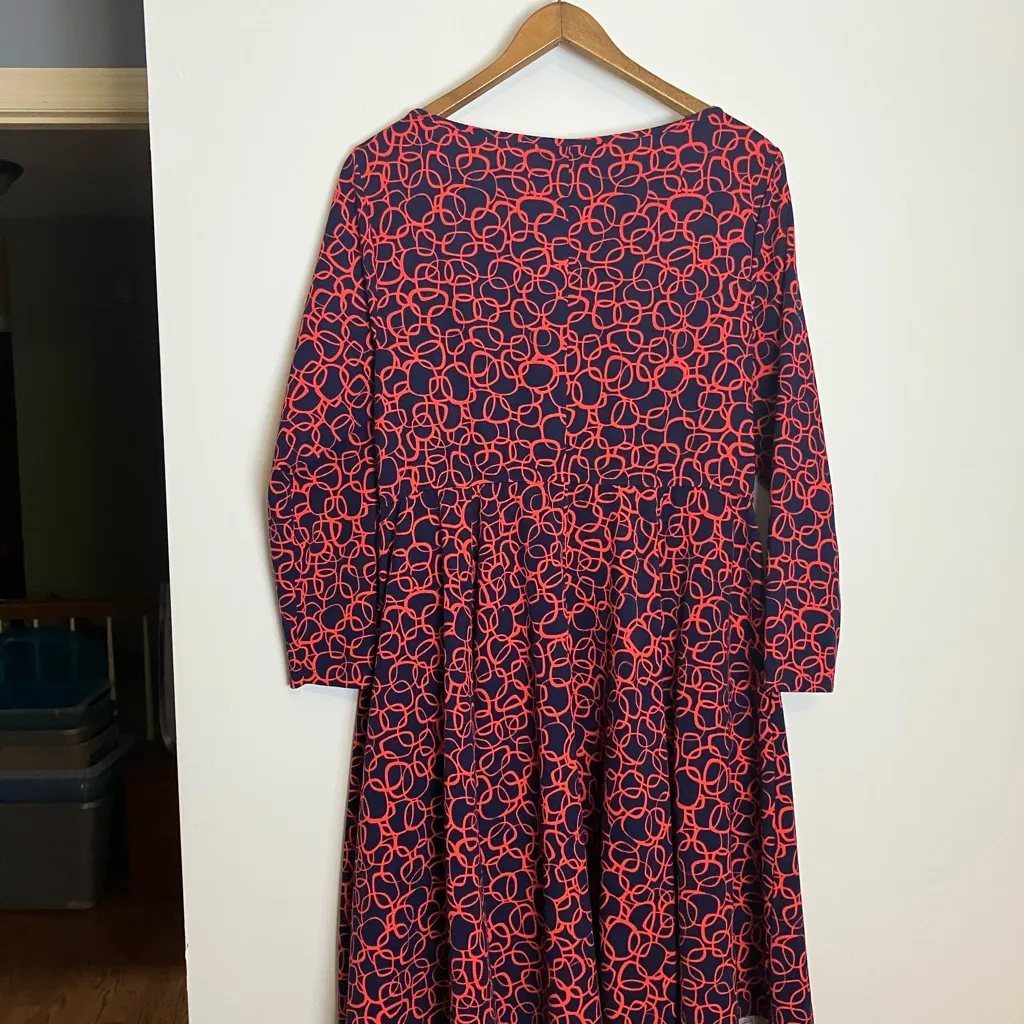 eShakti Custom Navy Blue Red Geometric Circle Print Fit and Flare Dress - Image 7