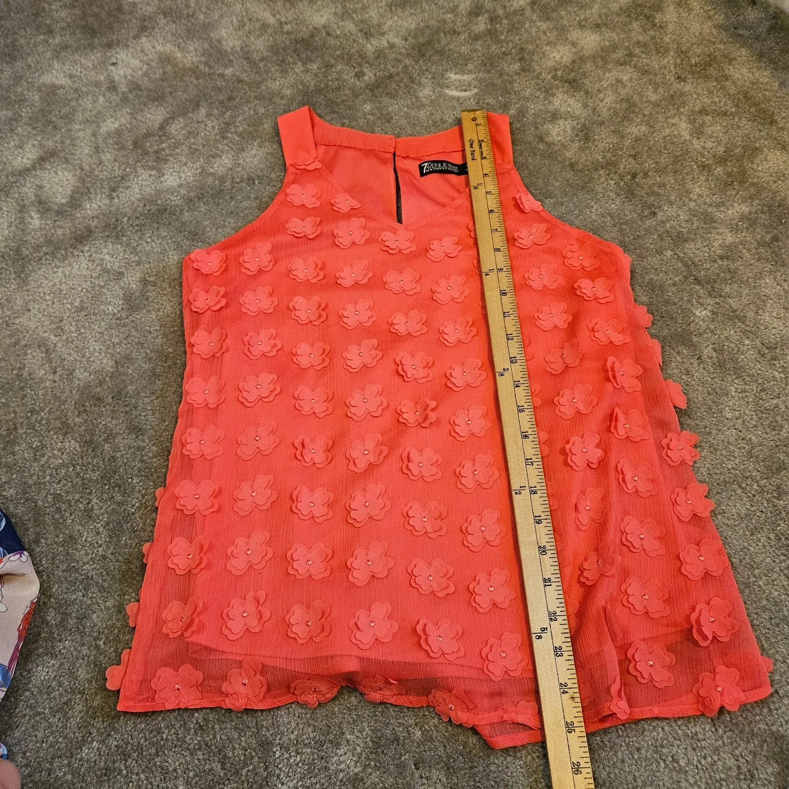 7th Avenue Size Extra Small XS Tank Top Blouse 3D Flowers Coral Color Pink - Image 9