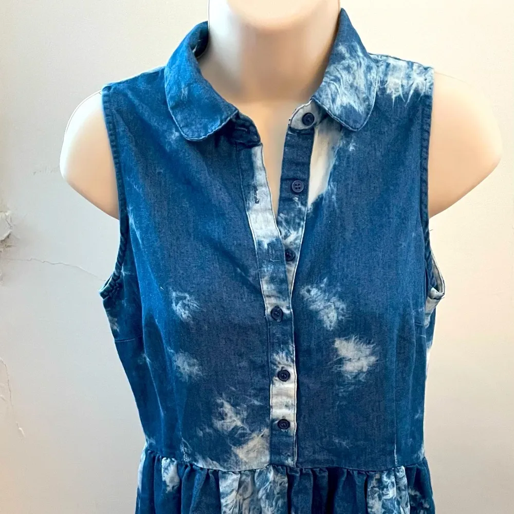Cotton Express tie dye chambray 100% cotton blue buttoned mini dress, size S - Image 2