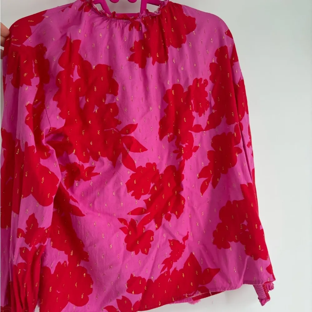 SugarLips Red & Pink Floral Sparkle Tassel Blouse - Image 10