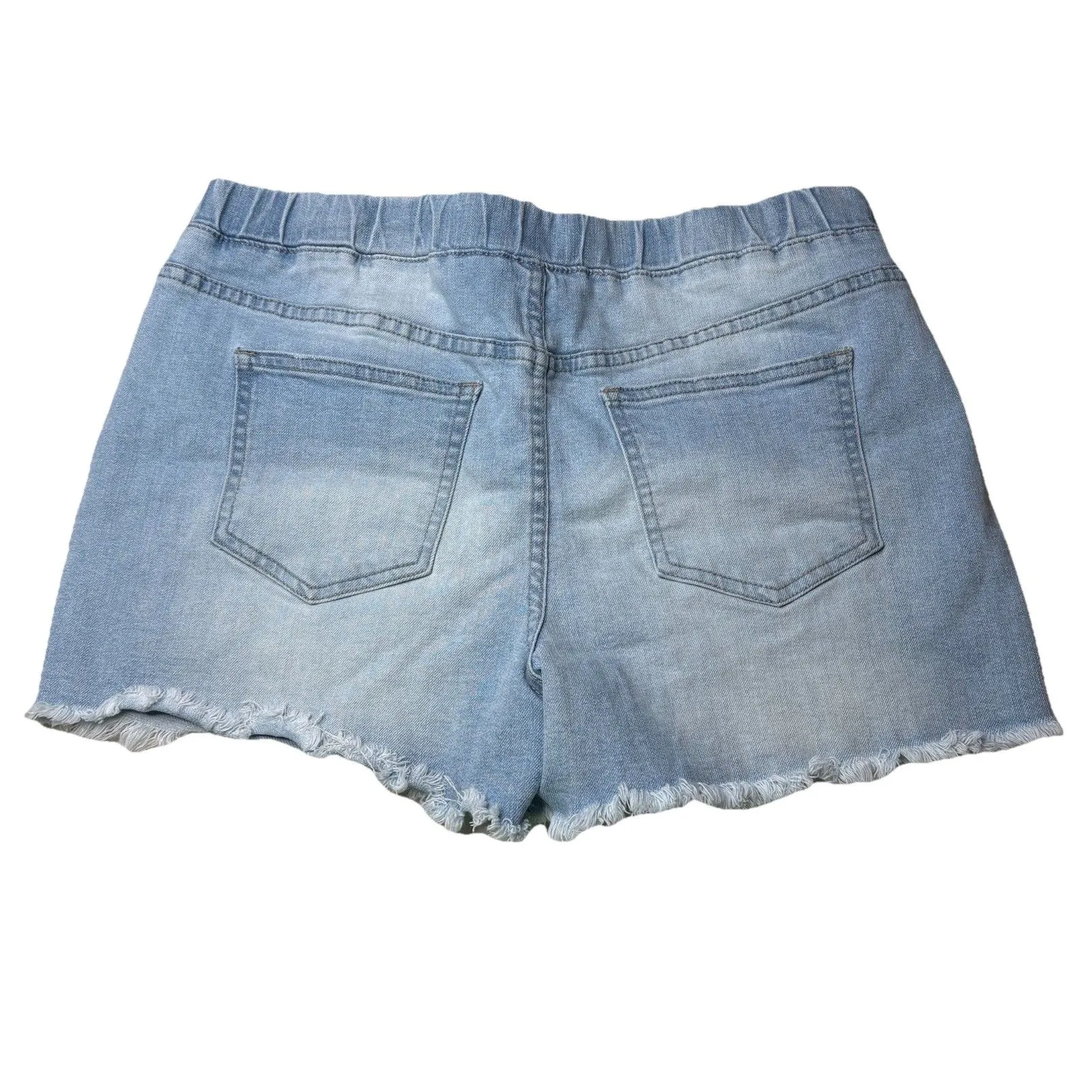 YMI Dream Denim High Rise Distressed Cuffed Elastic waist shorts Women Large - Image 2