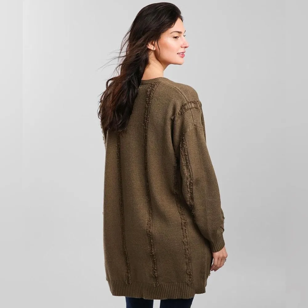 BKE Frayed Seam Cardigan Sweater Distressed open sweater XS - Image 2