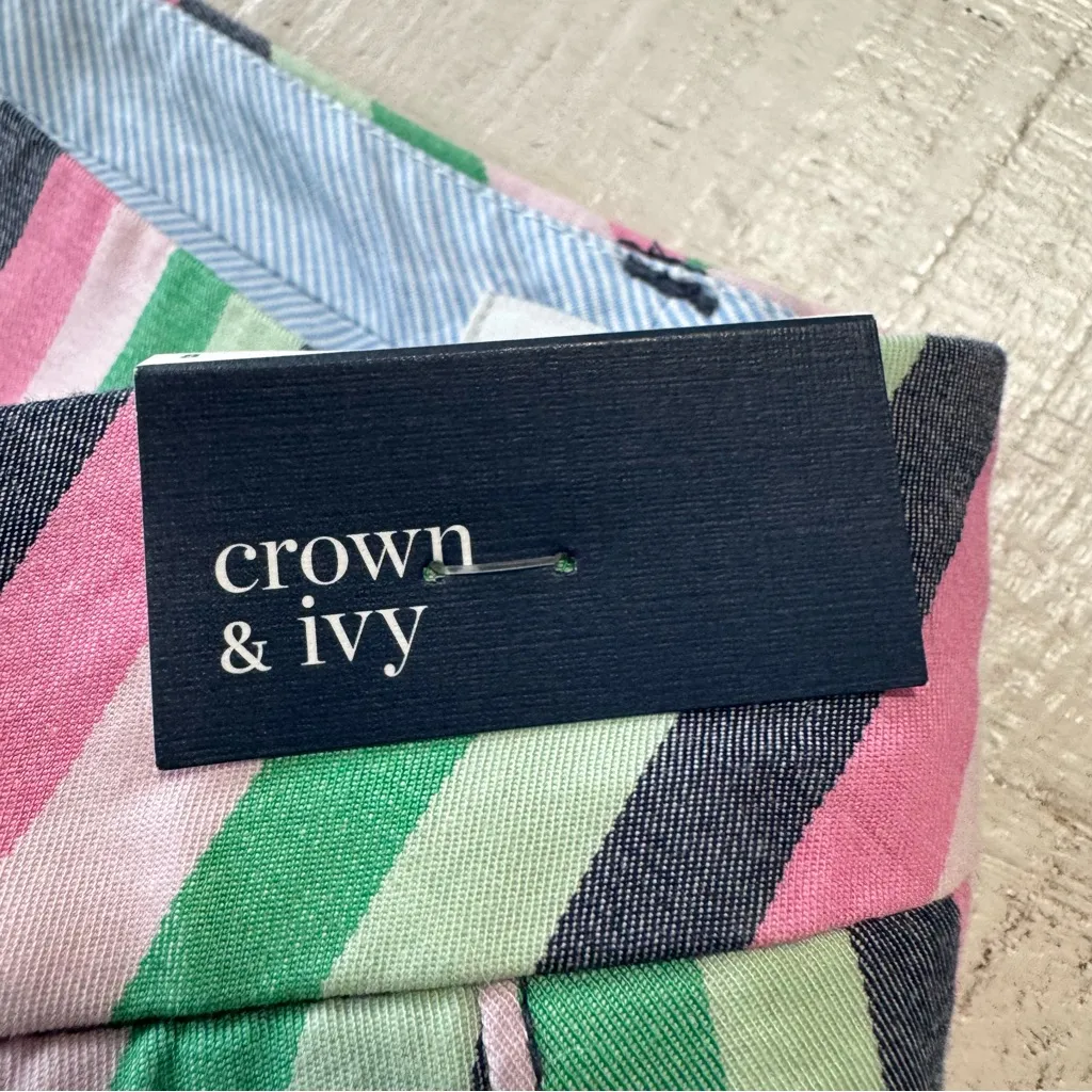 Crown & Ivy Caroline Striped Shorts‎ NWT size 8 Pink Green Navy 5” Inseam - Image 6