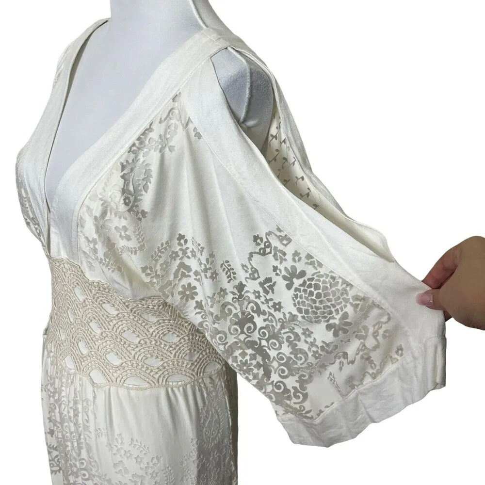 Farm Rio Solana Cutout Cold Shoulder Ivory Midi Dress Boho Anthropologie Size S - Image 7