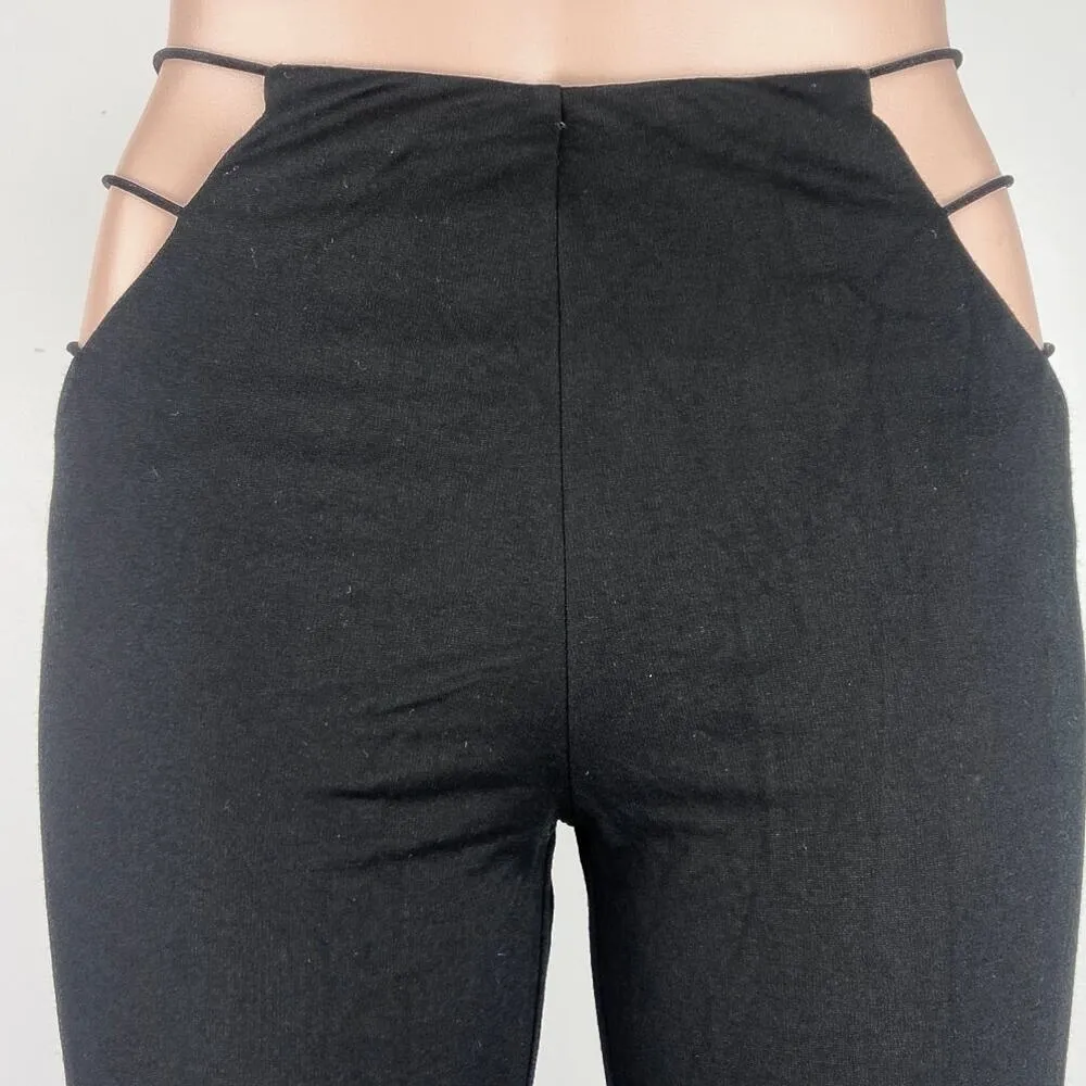 Adika Black Cutout Mid Rise Party Night Out Shaping Chic Flared Pants Size M - Image 4