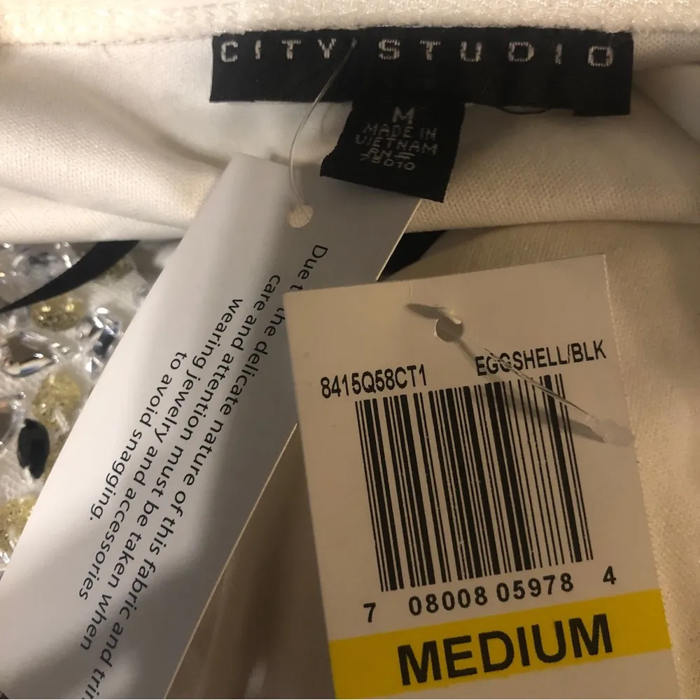 City Studio Black White Bodycon Bling Gem Formfitting Mini Dress Womens Medium - Image 9