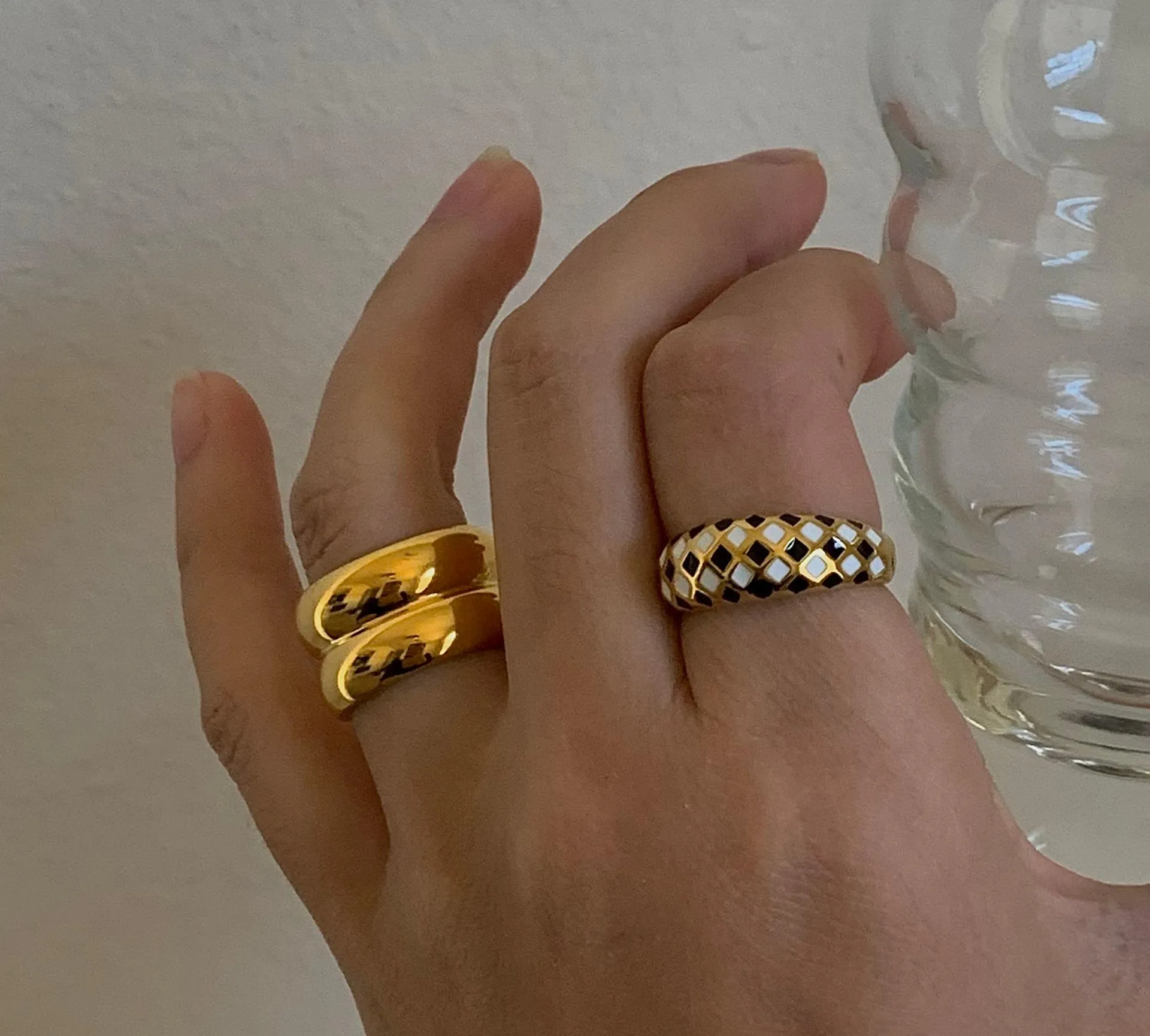 Checkered Dome Ring Gold dome Ring Gold Stacking Ring - Image 8