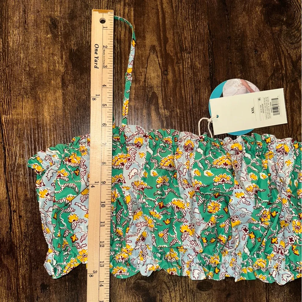 Rhode x Target Top Womens XXL Green Floral Stripe Crop Whimsical Y2K Boho NEW - Image 8