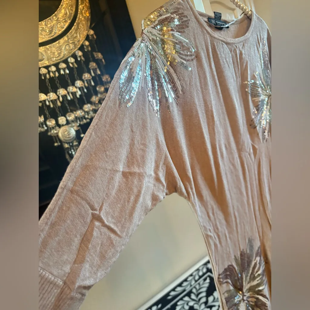 INC International Concepts Sequin Embellished Tunic in Gold and Brown - Image 5