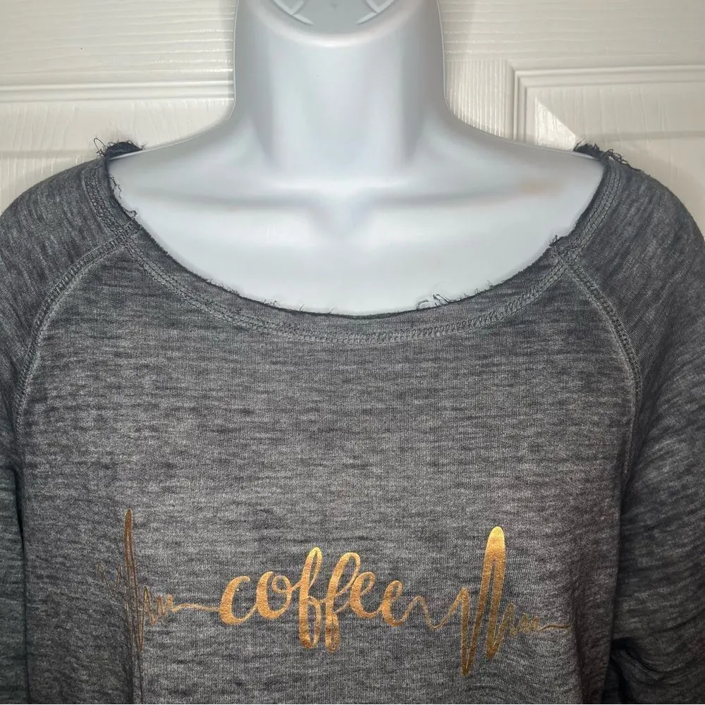 Zobha Heartbeat Metallic Coffee Graphic Gray Women's Sweatshirt Pouch Pocket L - Image 4