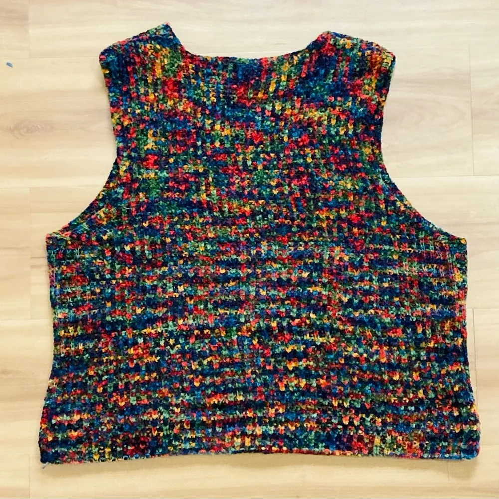 Liz Claiborne Vintage  Bohemian Knit Dark Rainbow Sweater Yarn Soft Retro Vest M - Image 8