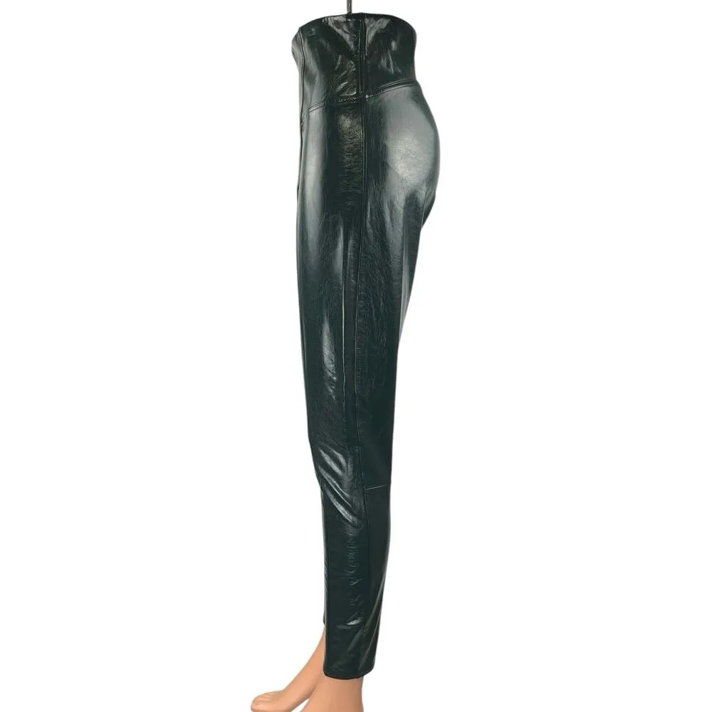 Spanx Green Faux Patent Leather Skinny High Waist Trousers Leggings Pants Size M - Image 2