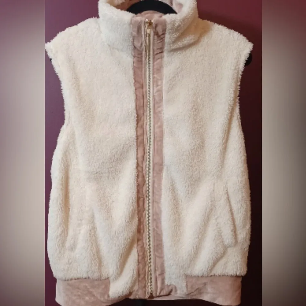 White Fur‎ Umgee Vest Jacket L Pink Trim - Image 3