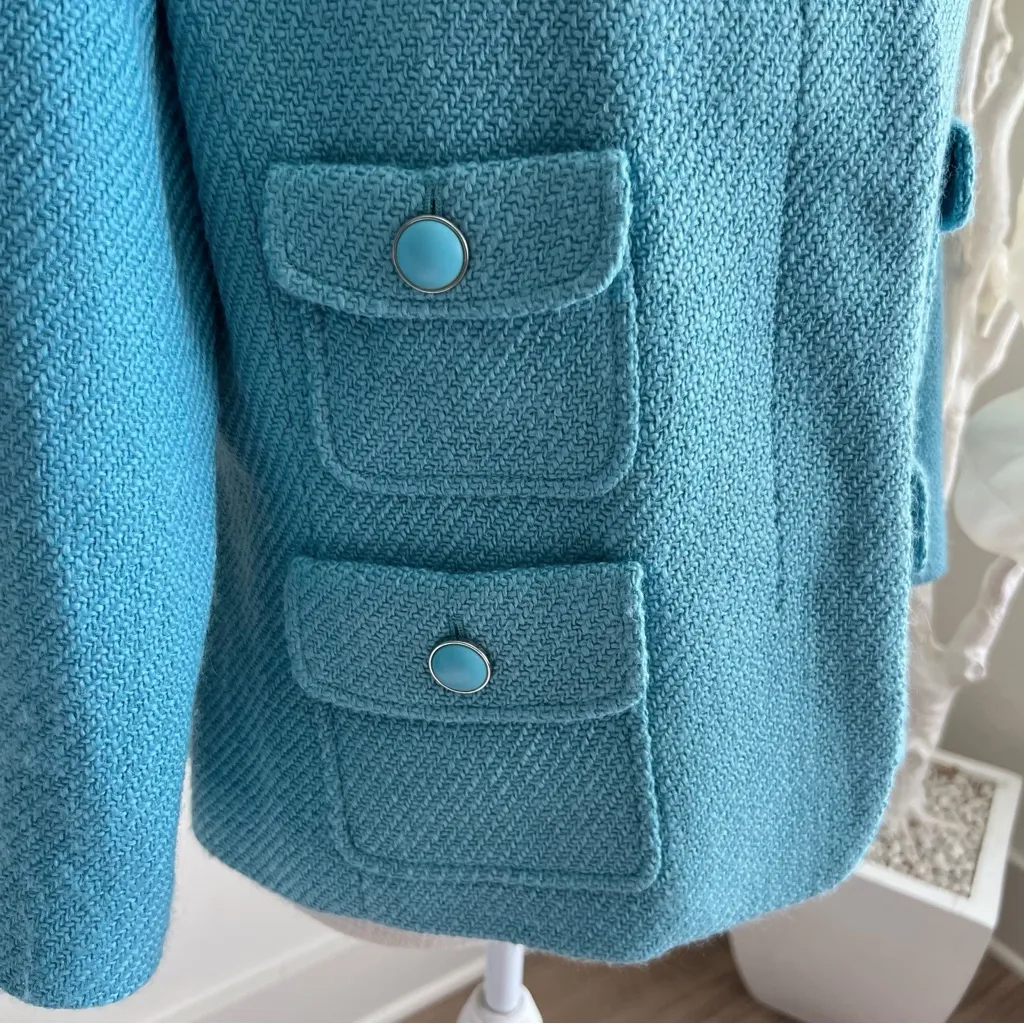 Talbots Long Sleeve Teal Textured Wool Blazer - Image 2