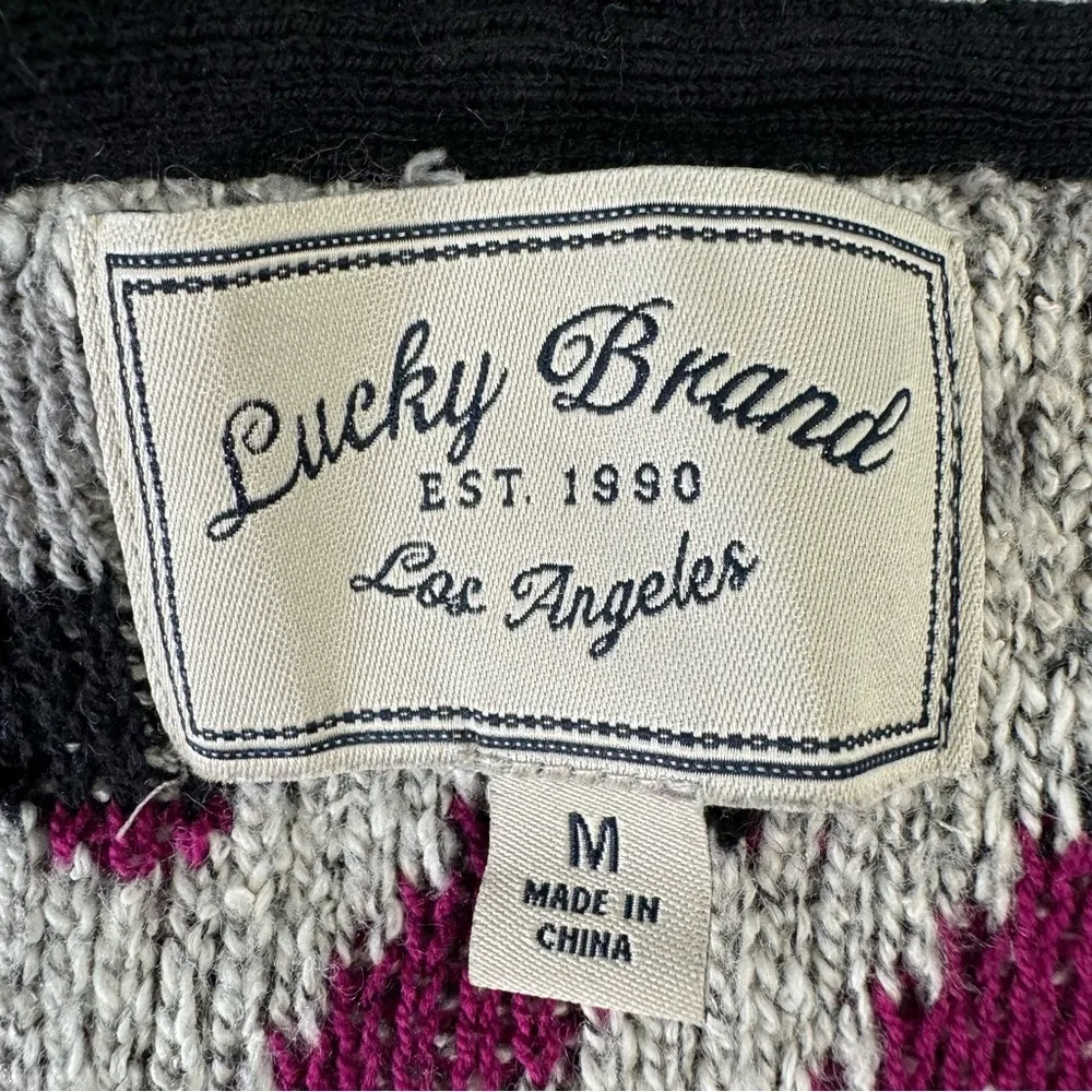 Lucky Brand Long Gray Black Purple & Yellow Aztec Design Open Front Cardigan M - Image 11