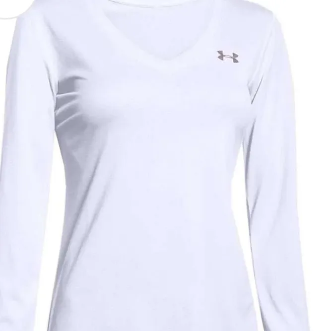 Under Armour Women's V-Neck White Long Sleeve Tee - Image 2