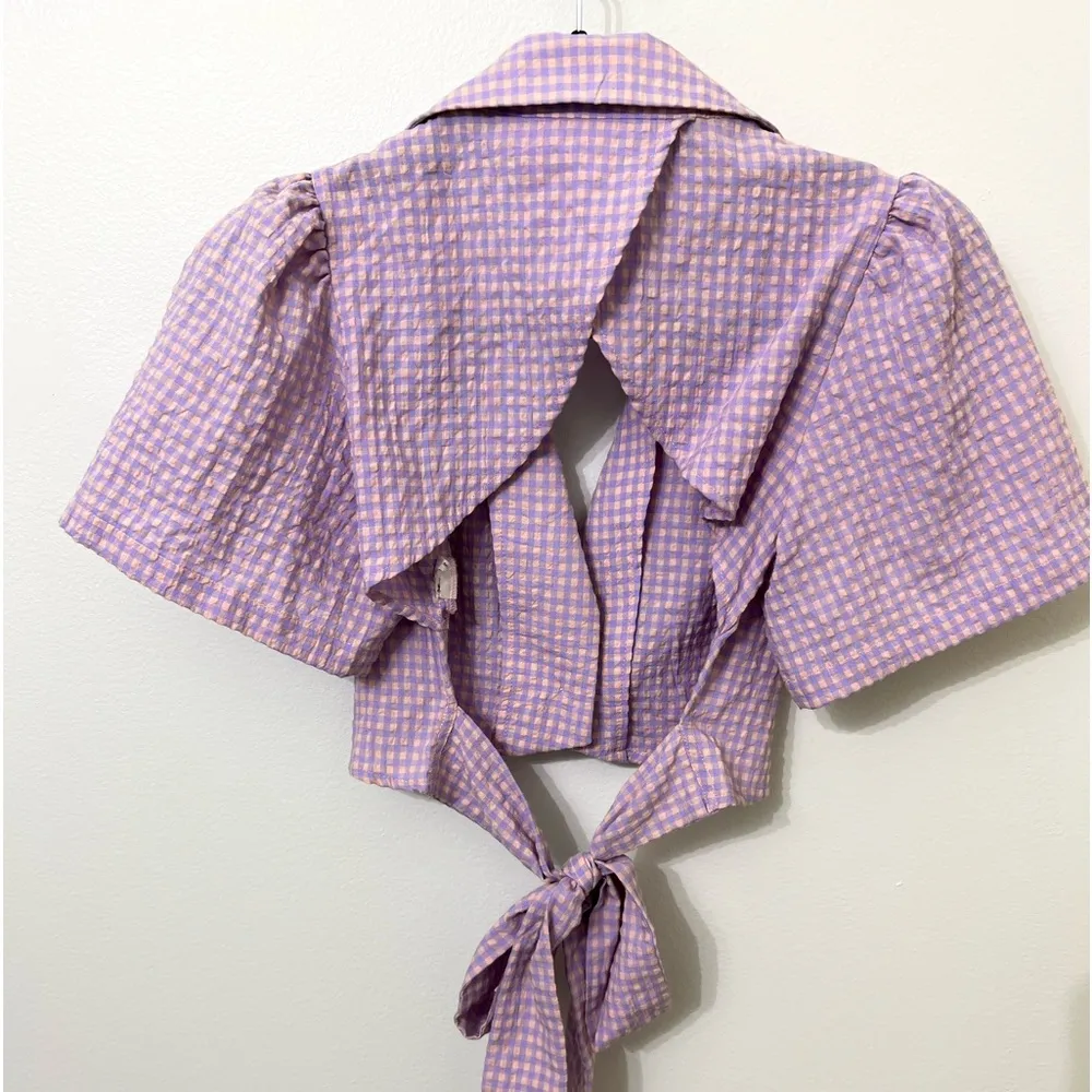 Zara Women’s Gingham Crop Top with Front Tie Waist - Image 3