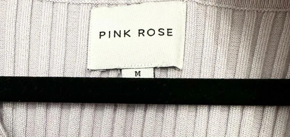 Pink Rose ribbed knit lilac pastel midi dress v neck collared neck size medium - Image 3