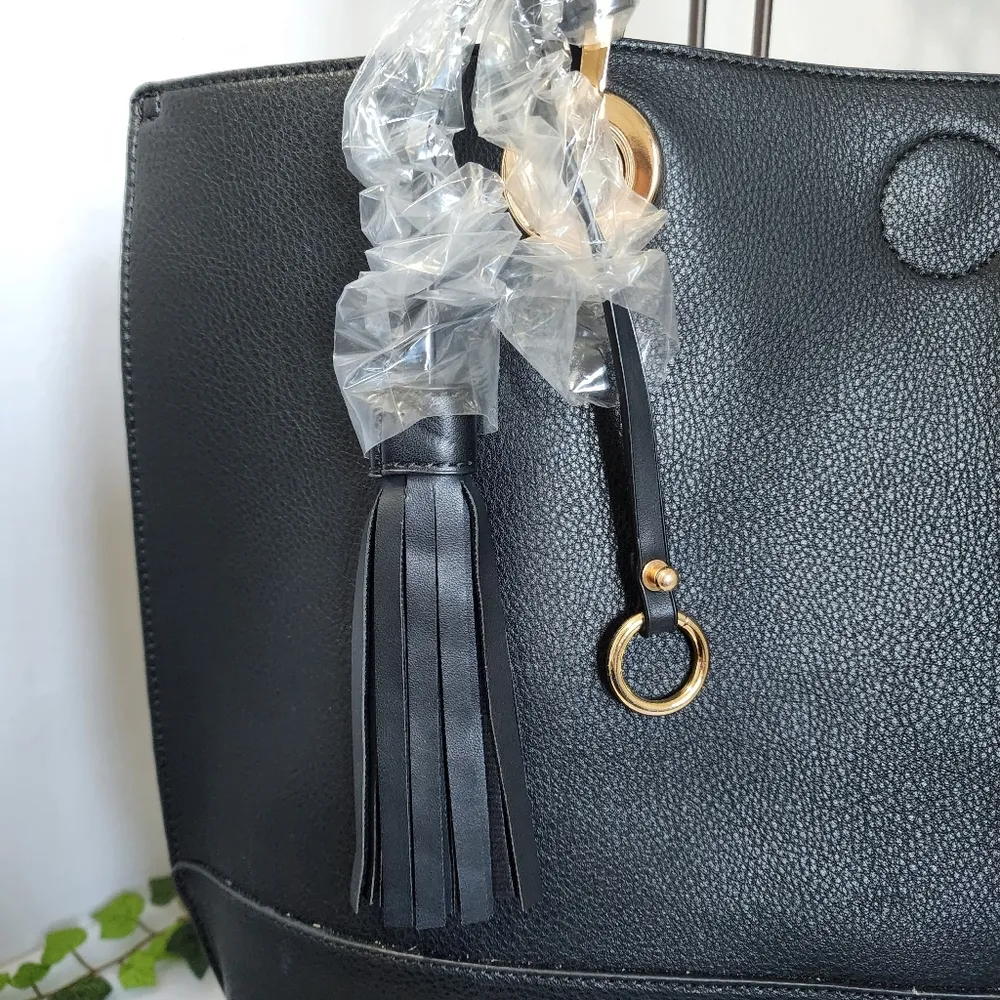 MKF Black Faux Leather Large Tote and Crossbody Bag Set Gold - Image 4