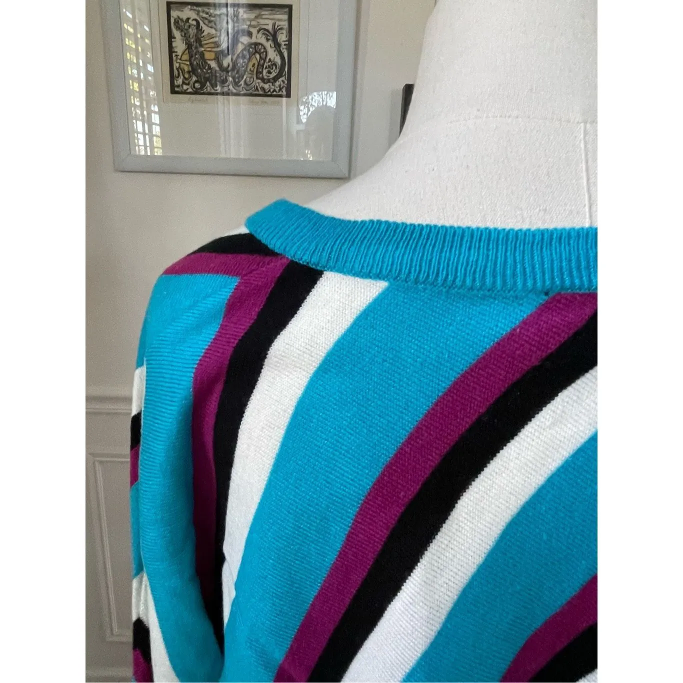 Vintage 80s Top Priority Teal Purple Dolman Sweater M Blue Size M - Image 7